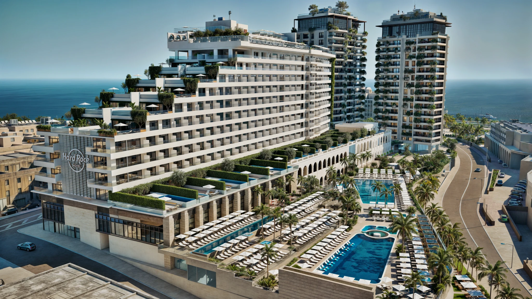 Architectural view of the St. George’s Bay development and mall, overlooking the Mediterranean